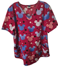 Disney Mickey Mouse Americana Hospital Nurse Vet Scrub Top Womens Red Size Large