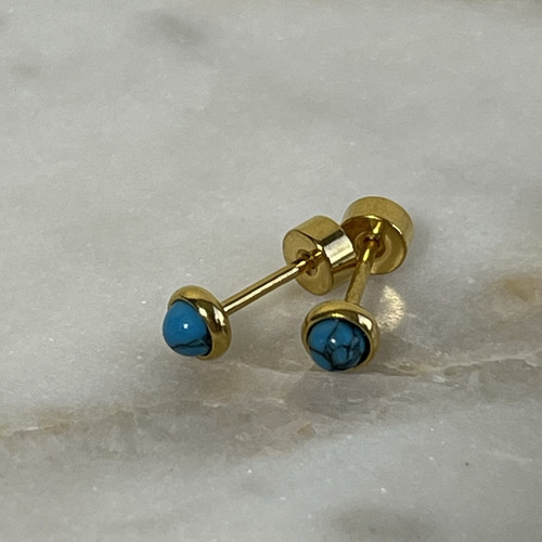 Flatback flat back faux turquoise gold stainless steel stud earring tragus helix