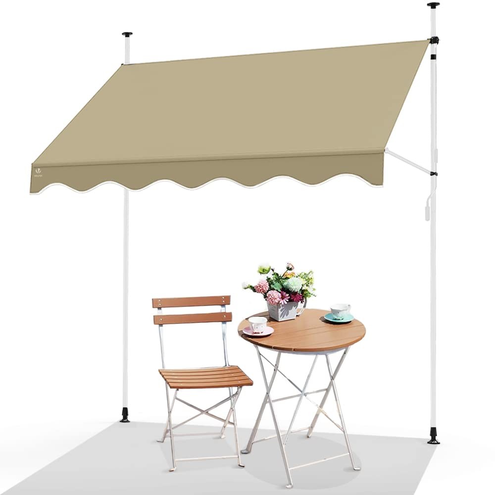 ‎Vounot Vounot 3 X 1.2M Patio Telescopic Awning, Retractable Manual Awning, Adjustable Waterproof Canopy With Hand Crank, Balcony Sun Shade Shelter - Beige - Image 2