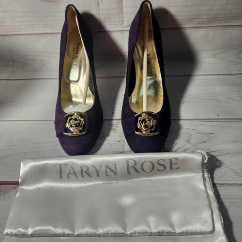 Taryn Rose - décolleté scamosciate viola tacco accento oro - scarpe firmate donna 38eu - Foto 9 di 13