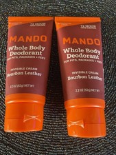 2 Pack Mando Whole Body Invisible Cream  Deodorant 72 Hour Cont Bourbon Leather 