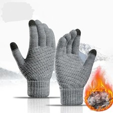 Touchscreen Winter Gloves Thermal Warm Knit Elastic Cuff Men Women Black Gray
