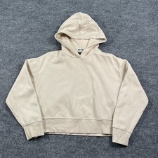 ZARA Blank Cropped Hoodie Womens Small 20x19 Baggy Boxy Beige