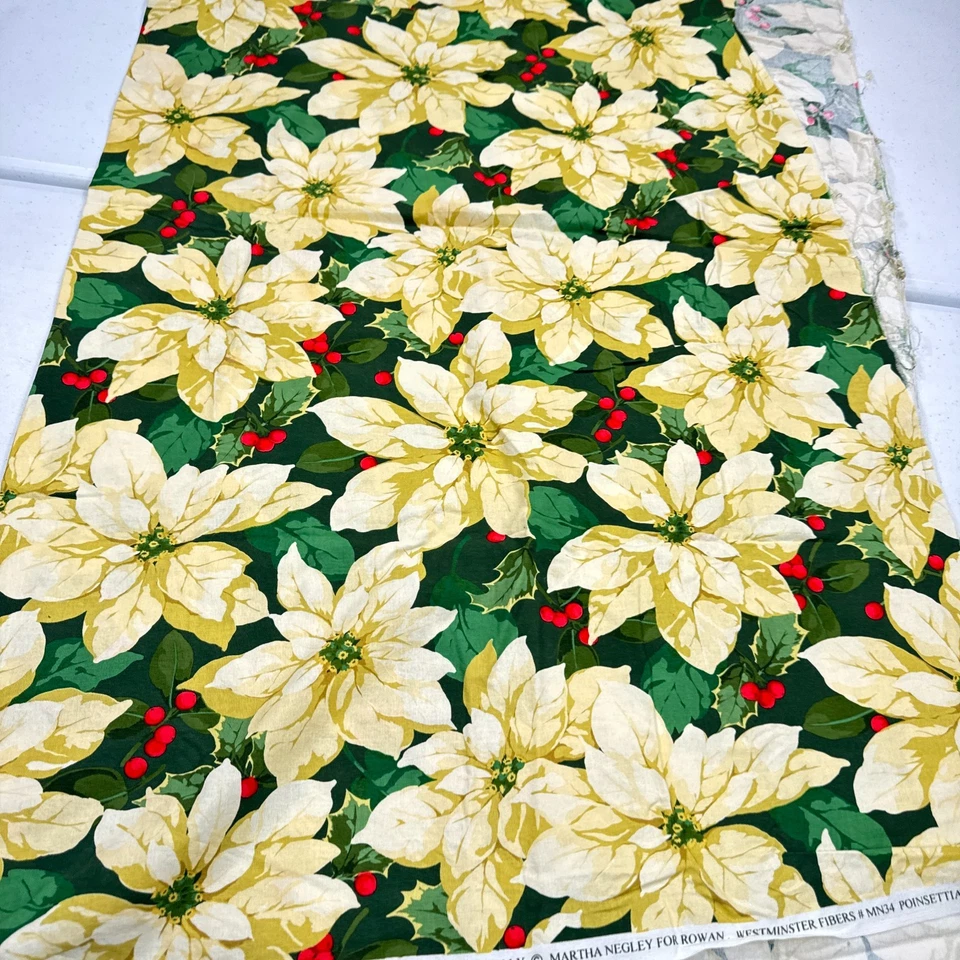 westminster fabric poinsettias & holly martha negley rowan MN34 yellow 46x41 - Image 3 of 4