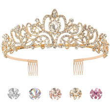 Gold Crystal Tiara Crown for Women and Girls - Princess Birthday Crown