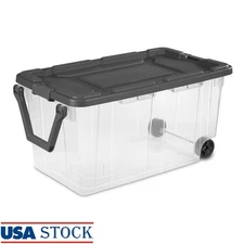 Clear Wheeled Storage Bin 160Qt Durable Portable Stackable Storage Container New