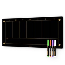 Black Glass Golden Weekly Dry Erase Calendar Whiteboard for Wall, to Do List ...