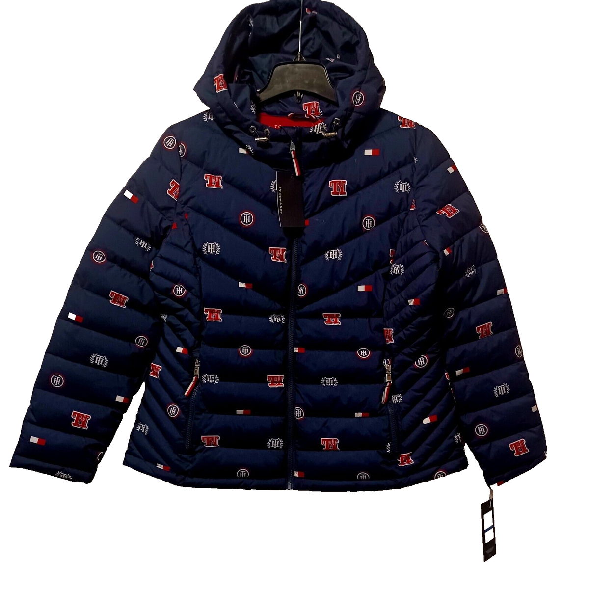 NEW Tommy Hilfiger Logo-print Lightweight Hooded Packable Jacket