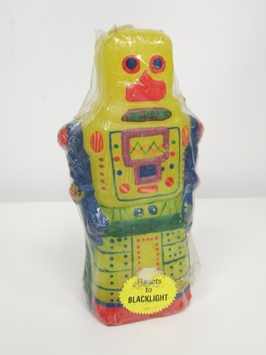 Vintage KO Atom Roboter Kerzenfigur - reagiert auf Schwarzlicht - versiegelt unbenutzt