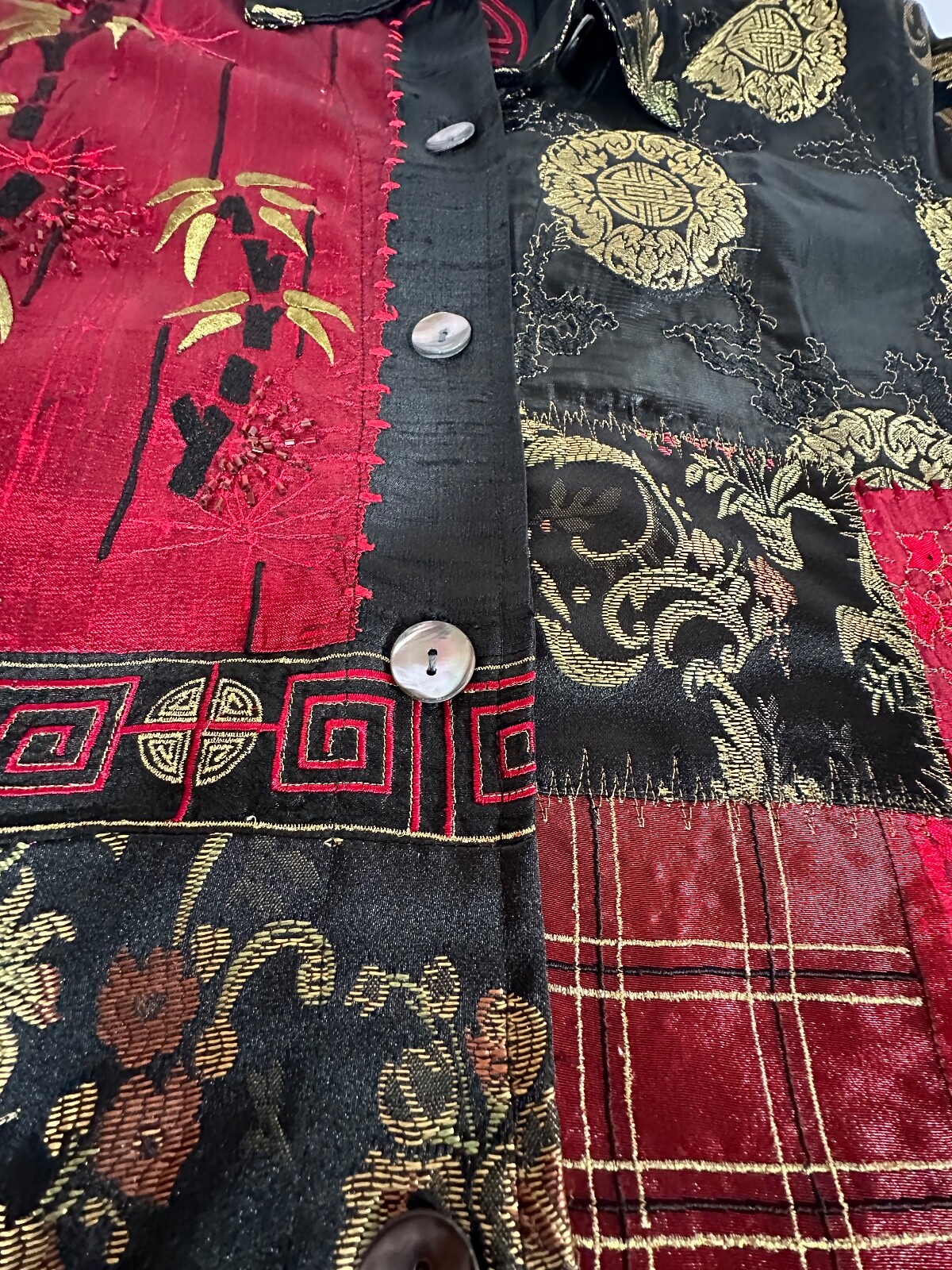 Chicos Black & Red Asian Patchwork Silk Blend Lig… - image 11