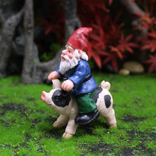 Desktop Riding Pig Dwarf Resin Gnome Statue Home Office Bedroom Desktop Decor - Picture 5 of 8