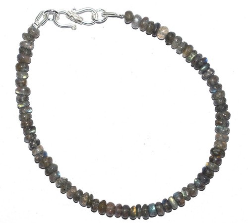 925 Fine Silver Labradorite Gemstone 5-5.5 mm Round Beads 8" Strand Bracelet UJ8 - Picture 5 of 5
