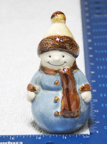 Snow Man Christmas Holidays Glazed Table Top Figurine 4.5" Snowman Blue
