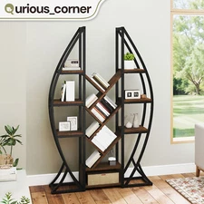 70" Industrial Bookshelf Bookcase Etagere Wooden Rack Display Living Room Office