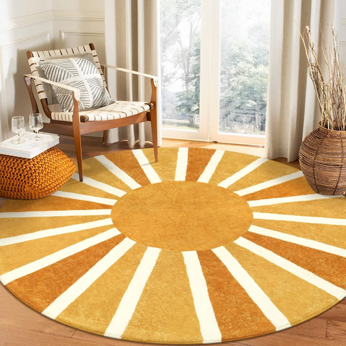 8 Ft round Rug - Washable round Area Rug for Living Room Throw Soft Boho round R