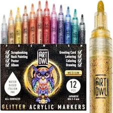 Acrylic Glitter Paint Marker Pens Medium Pens for Rock Painting Stone Ceramic...