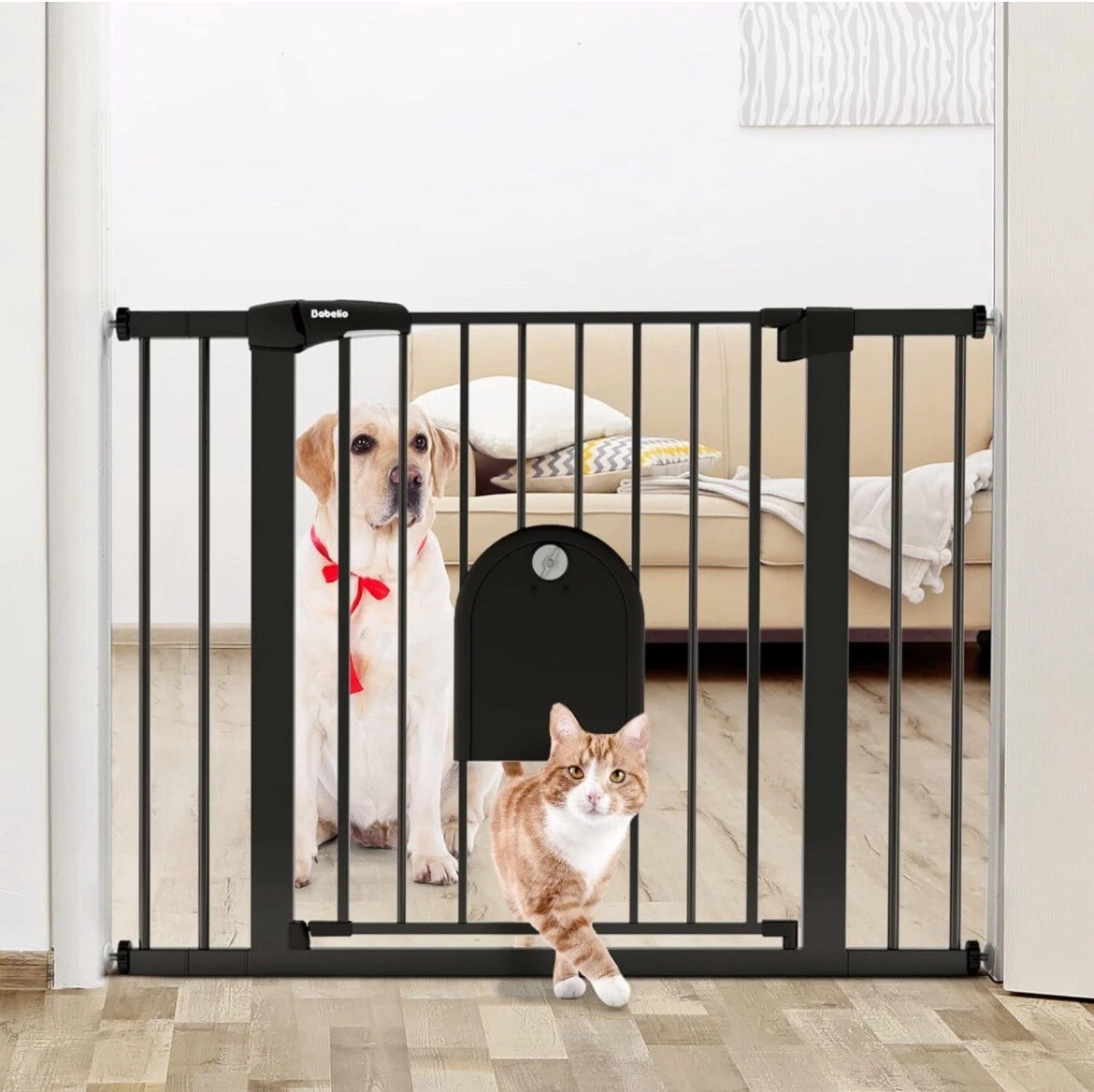 Babelio Baby Gate with Cat Door: 29-43" Auto Close Animal Gate