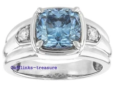 Natural Blue topaz & Moissanite Gemstones 925 sterling Silver Ring for Men's #56