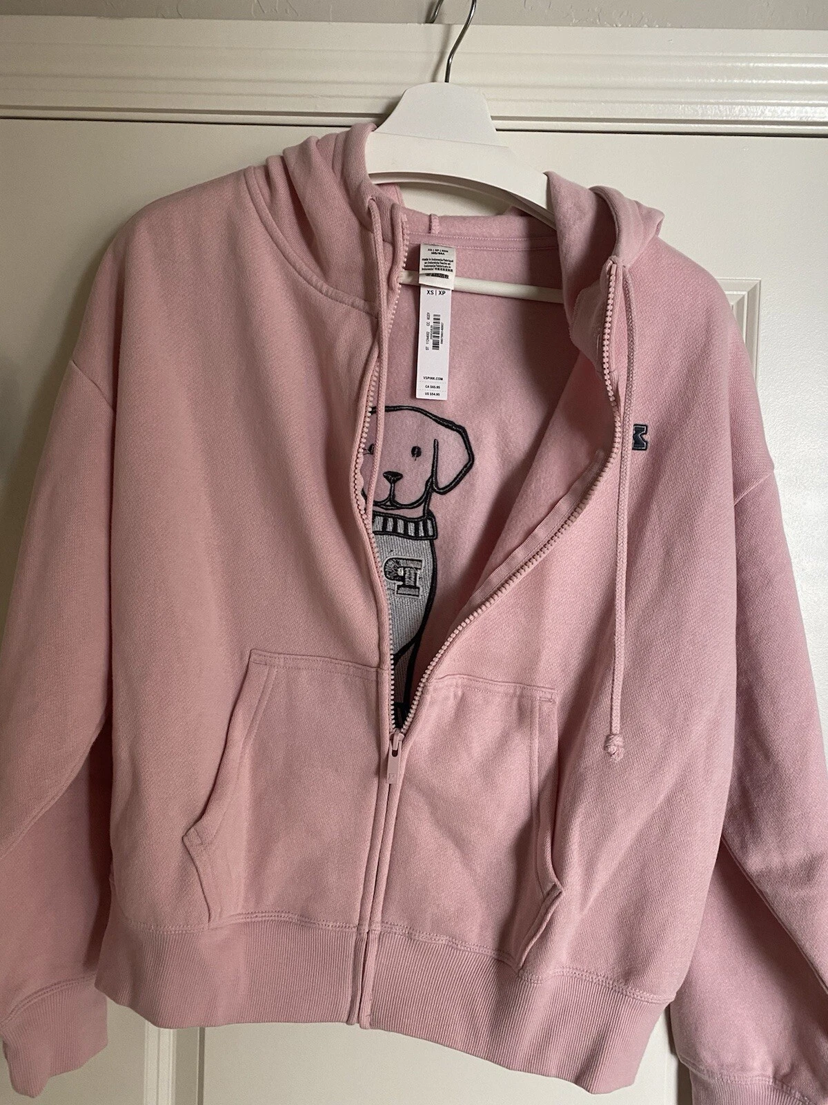 UNDERCOVER Felpa con cappuccio e zip intera Victoria's Secret ROSA Ivy Fleece Campus (cane rosa gesso) XS NUOVA CON ETICHETTE
