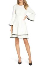ELIZA J BELL SLEEVE TIERED FIT FLARE IVORY DRESS sz 2