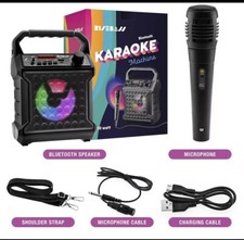 Portable Bluetooth Speaker Karaoke Machine System Microphone Party Light /Strap
