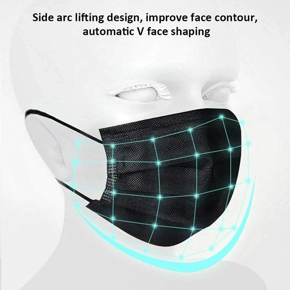 50-200Pcs Disposable Face Mask Protective Masks 3 layer Melt blow Filter-BLACK😷 - image 3 of 4