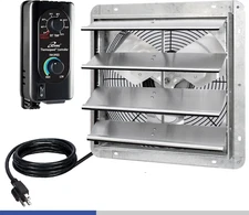 16" Wall Mounted Shutter Exhaust Fan, Automatic Shutter, with Thermostat and Var