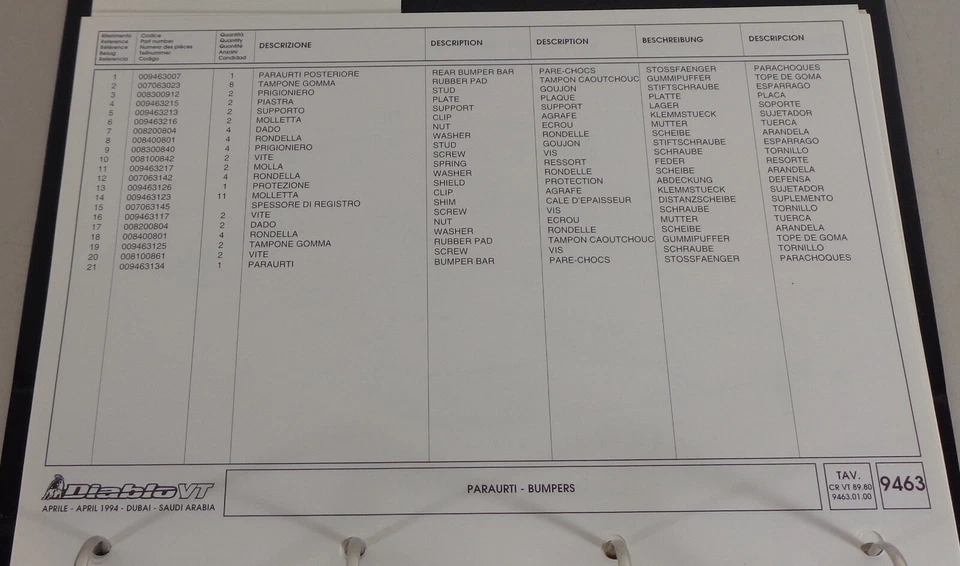 Catálogo de piezas Lamborghini Diablo VT año modelo 1994 versiones nacionales Foto 4 de 4