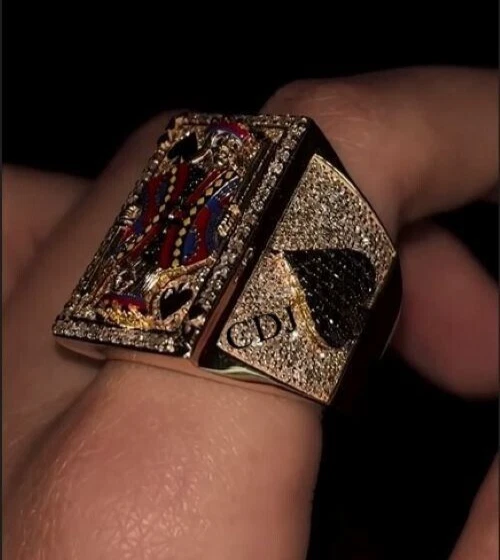 男式 King Of Spade 有吸引力五颜六色珐琅戒指 VVS 莫桑石 925 银 — 第 4/4 张图片