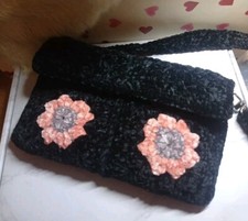 Borsa Donna fatta A Mano a Uncinetto Handmade Crochet Bag Granny Nera Italy