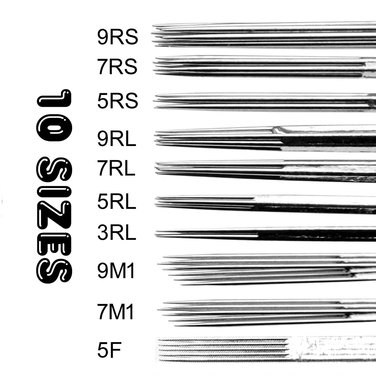 100pcs Mixed Assorted Tattoo Needles 10 Sizes-3 5 7 9RL 5 7 9RS 5 7 9M1 - product detail image 2