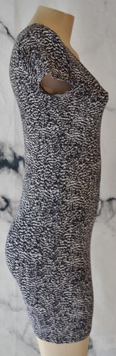 BASIC H&M Black Gray Patterned BodyCon Dress XS Short Sleeves Stretch Cotton - Picture 4 of 9