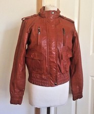 Womens Knoles & Carter Soft Lambs Leather Cognac Bomber Jacket L Size 10