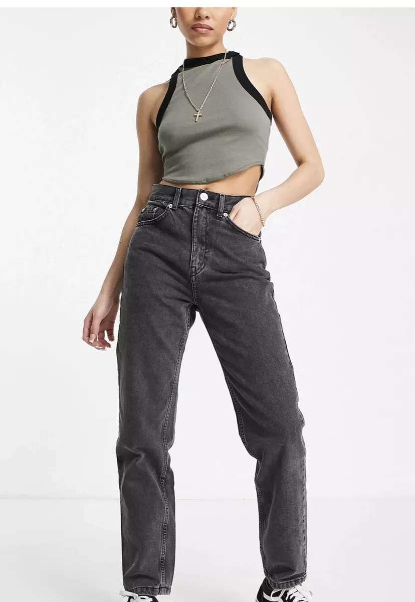 Black Washed Cropped Mom Jeans