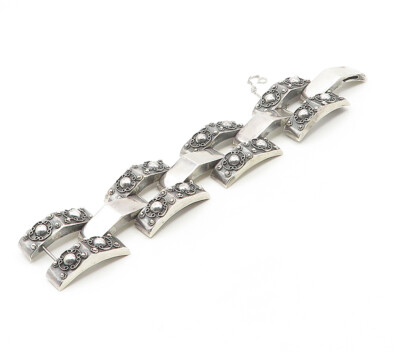 アクセサリー Vintage Mexican Silver 925 Bracelet MEXICO 925 Silver Vintage Oxidized Floral Pattern Chain Bracelet