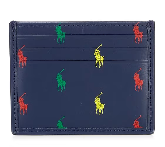 NWT Polo Ralph Lauren Smooth Navy Leather COLORFUL PONY LOGO Card