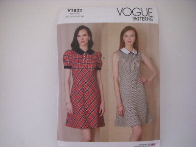 Vogue 1822 V1822 Dress Empire Waist Collar & Sleeve Var Pattern 8-16 or  16-24 | eBay