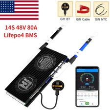 Smart BMS 14S 48V 80A Li-Ion Lifepo4 Battery Common Port w/ Balance Bluetooth US