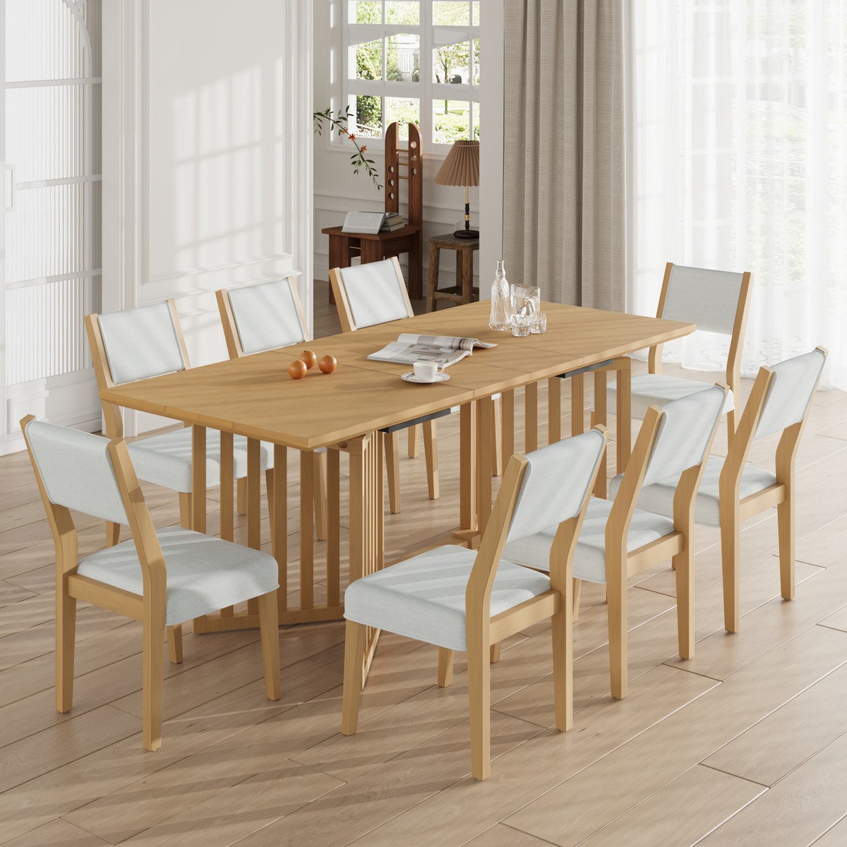 テーブル 9 Farmhouse 9-Piece 83.9inch Extendable Dining Table Set with 8