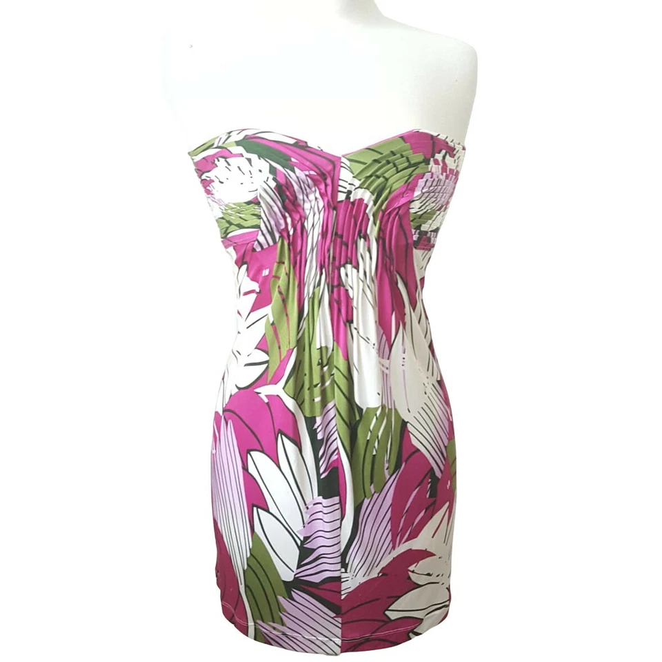 Vestido Arden B Mujer Pequeño Sin Tirantes Seda Floral Pintuck Mini Y2K Hada Años 90 Foto 2 de 4