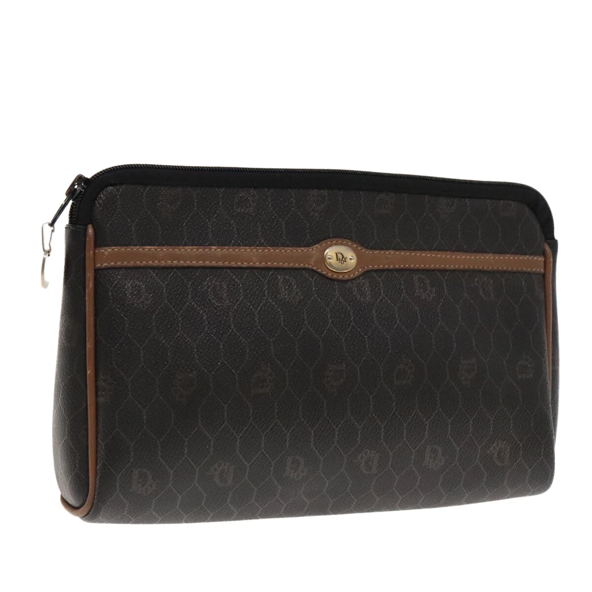 Sac pochette toile trotteur Christian Dior PVC cuir noir marron authentique ti2133