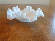 FENTON WHITE HOBNAIL MILK GLASS 6  CRIMPED BON BON DISH