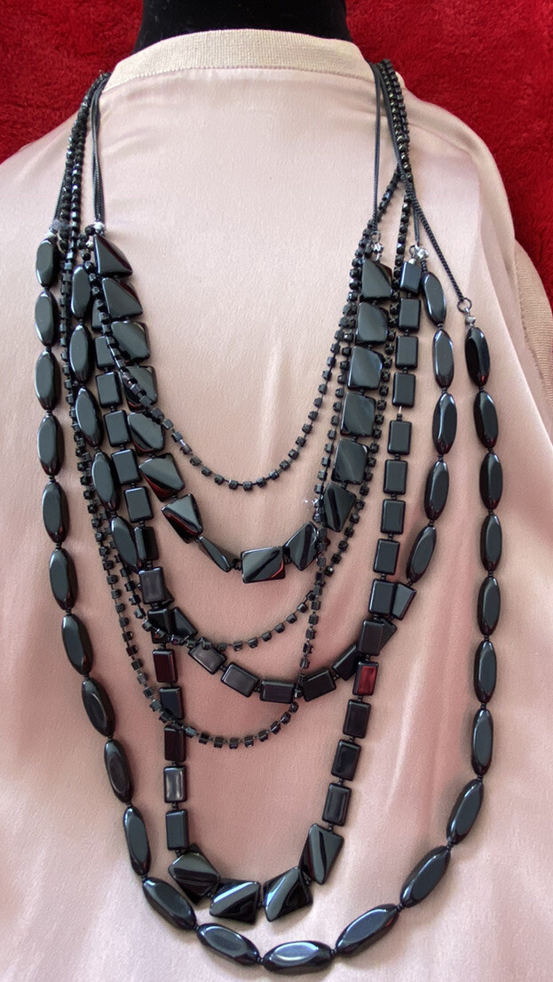 Chico’s Multistrand  Black Beaded Statement Neckl… - image 2