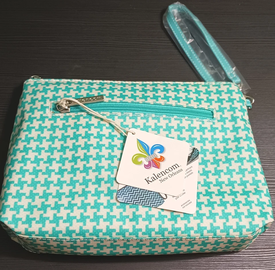 Kalencom Diaper Bag/Clutch w Changing Pad Eco-Friendly Turquoise Houndstooth NWT - Image 2 of 4