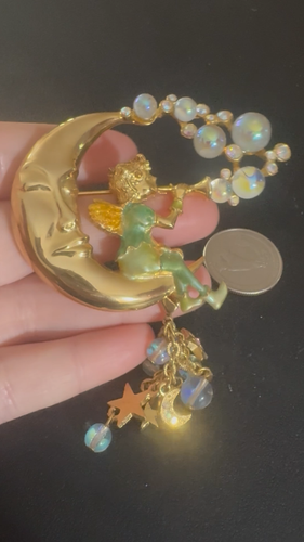 Dreamy Kirks Folly vintage Pipedream Fairy Moon Bubbles Pin Brooch - Video 1 of 1