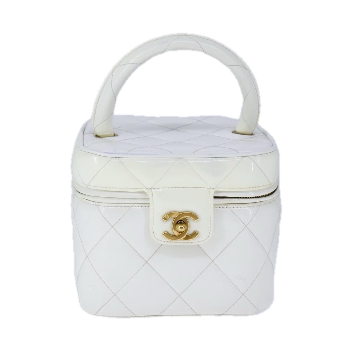 Chanel Authentic White Patent Leather Vanity Clutch Bag