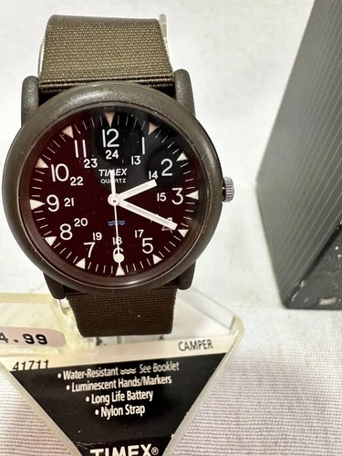 Vintage 90s Timex OD Green 34mm "MacGyver" Camper 24-Hour Quartz Field Watch