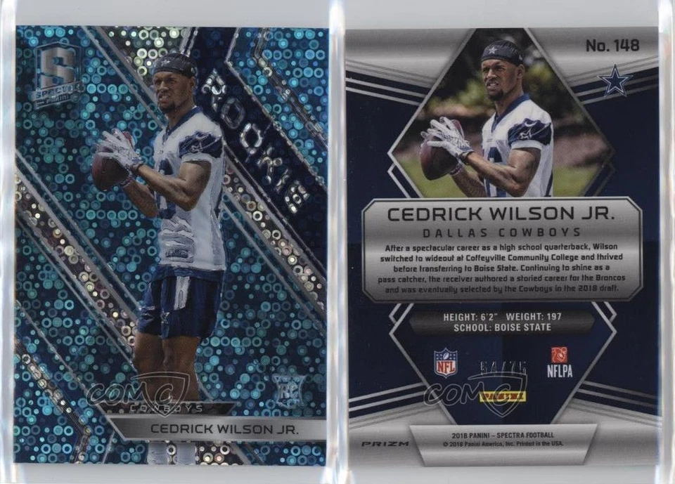 2018 Panini Spectra Rookies Neon Blue Prizm 54/75 Cedrick Wilson Jr Rookie RC - Image 3 of 3
