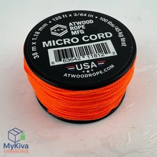 Micro cord 1.18 mm 125 ft Orange Atwood Rope nylon 100 lb test