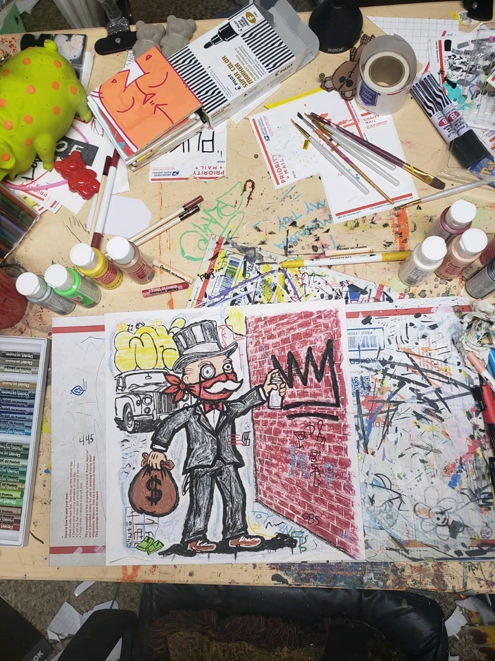 Papel 12”x12” No Alec Monopoly Mr Monopoly Graffiti Arte Pop $ Pintura Foto 2 de 4